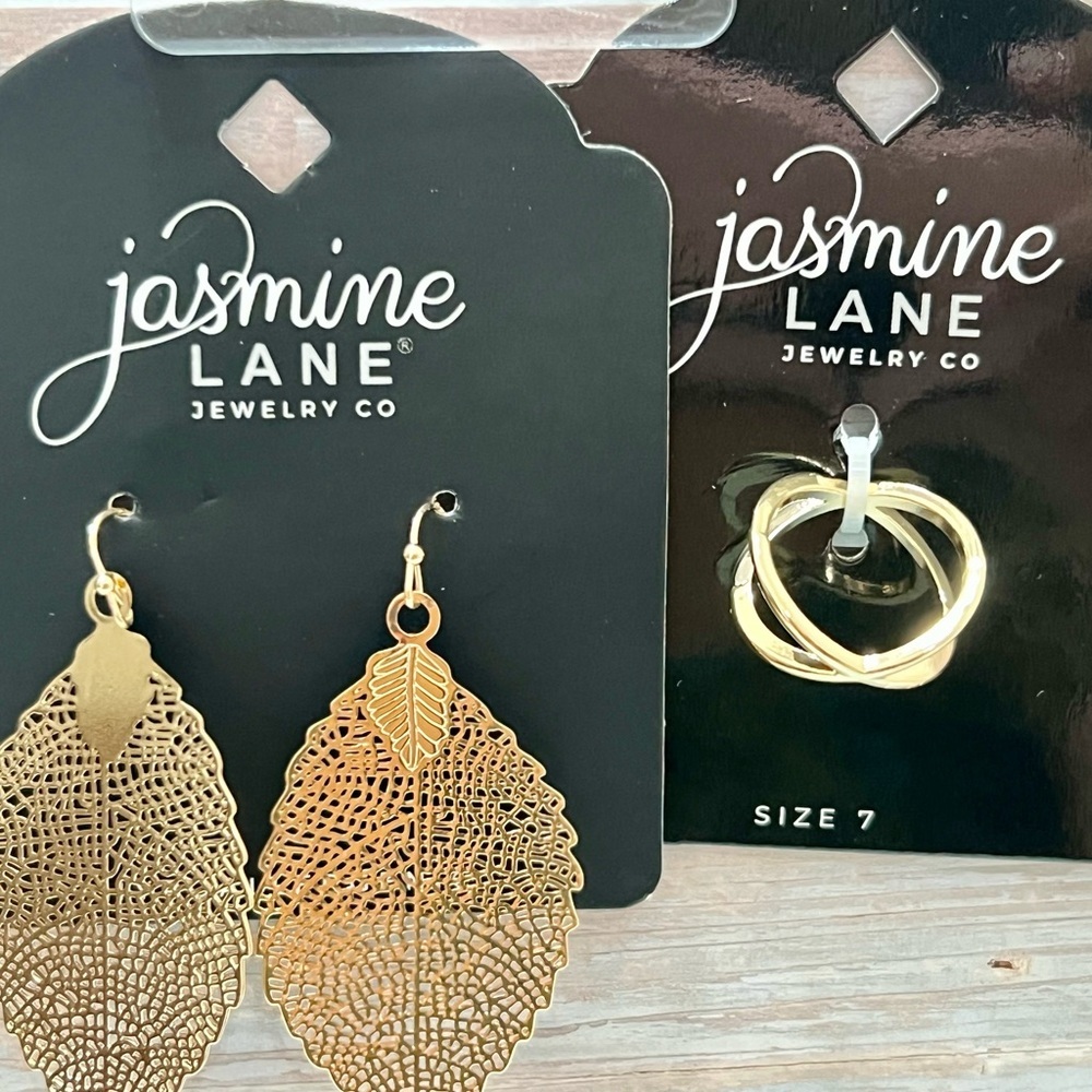 Jasmine Gold Leaf Earrings & Ring Set